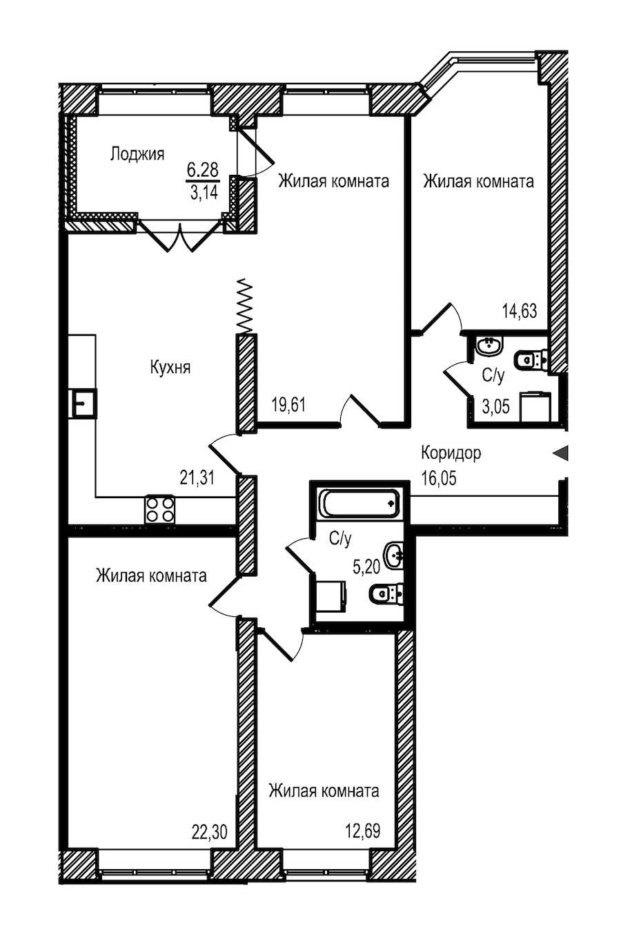 Четырехкомнатная квартира в : площадь 117.98 м2 , этаж: 2 – купить в Санкт-Петербурге